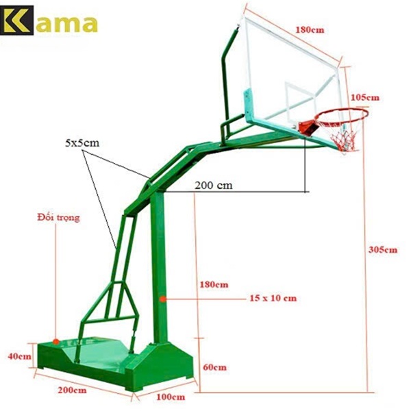 Trụ bóng rổ thi đấu KAMA sản xuất bền đẹp, chắc chắn